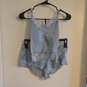 Women's Lace Trim Sleepwear Set - Light Blue